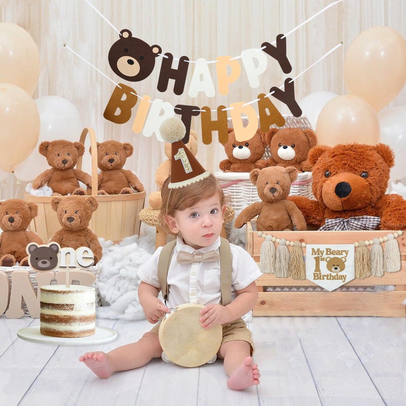 DCJHFJ Bear 1st Theme First High Chair Banner For 1st Birthday Party Decorations With One Cake Topper - Image 3